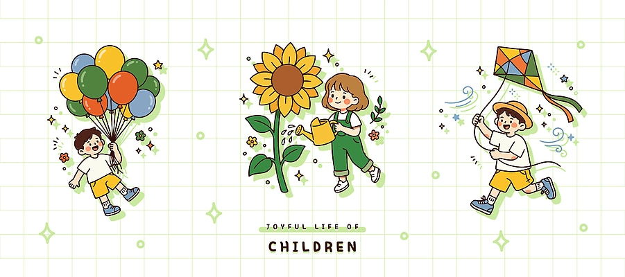 행복 어린이 컬러 일러스트 가족 모션 자연 놀이 해바라기 웃음 친구 정원 기쁨 놀이공원 어린이날 연 풍선 순간 동심 국내일러스트 AI파일 기념일 꽃 감정 관계 표정 사람 놀이용품 테마파크 생태계 파일형식 벡터