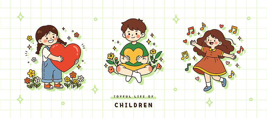캐릭터 꽃 행복 어린이 음악 컬러 일러스트 모션 놀이 아침 표정 사랑 웃음 소녀 소년 친구 마음 즐거움 그림 월요일 국내일러스트 AI파일 주간 식물 여자 남자 감정 관계 문화예술 사람 요일 파일형식 벡터