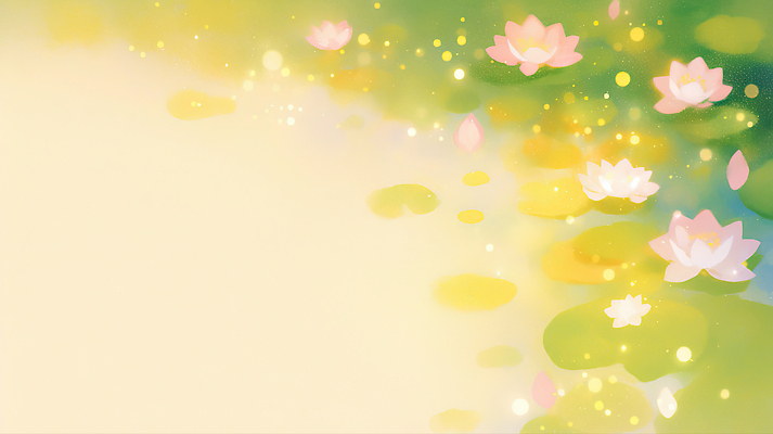 JPG 식물 꽃 여유 컬러 일러스트 자연 연꽃 풍경 일상 초록색 여름 햇빛 반사 공간 물방울 연못 수면 연습 조화 차분 국내일러스트 AI일러스트 AI콘텐츠 계절 감정 컨셉 라이프 물 태양 생태계 파일형식