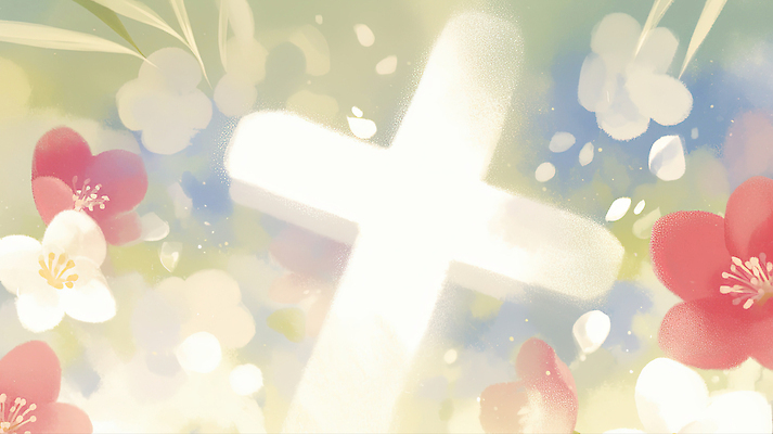 JPG 꽃 감정 기독교 종교 예술 컬러 백그라운드 십자가 일러스트 자연 추상 봄 흰색 표현 메시지 중앙 배열 장면 찬양 조화 스타일 국내일러스트 AI일러스트 AI콘텐츠 식물 계절 무늬 생태계 파일형식