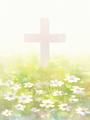 JPG 꽃 종교 백그라운드 십자가 일러스트 자연 생명 아침 풍경 잔디 초원 햇빛 교회 평화 봄 흰색 기도 장면 뷰티풀 국내일러스트 AI일러스트 AI콘텐츠 주간 식물 계절 컬러 컨셉 태양 생태계 파일형식
