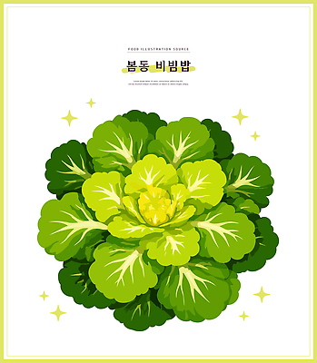 한식 음식 채소 일러스트 재료 건강 요리 초록색 농장 농사 식사 신선 맛 상추 비빔밥 식사준비 봄동 국내일러스트 AI파일 봄동비빔밥 컬러 컨셉 농업 준비 파일형식 벡터