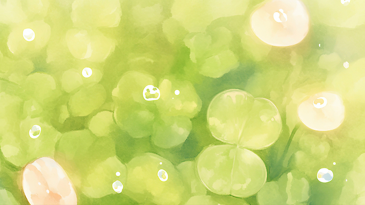 JPG 식물 컬러 일러스트 자연 생명 바닥 초록색 물 반짝임 환경 물방울 감각 네잎클로버 그림 조화 뷰티풀 싱그러움 평면 국내일러스트 AI일러스트 AI콘텐츠 자연요소 모션 클로버 생태계 파일형식