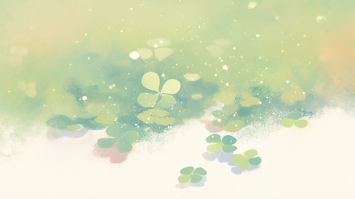 JPG 식물 컬러 일러스트 자연 바닥 풍경 잔디 초원 초록색 햇빛 평화 환경 봄 공간 성장 네잎클로버 클로버 싱그러움 국내일러스트 AI일러스트 AI콘텐츠 계절 컨셉 태양 생태계 파일형식