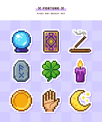 손 디자인 예술 상징 일러스트 초 빛 세트 동전 달 운세 네잎클로버 오브젝트 향 수정구슬 예언 픽셀 국내일러스트 AI파일 자연요소 식물 돈 신체부위 클로버 마술도구 파일형식 벡터