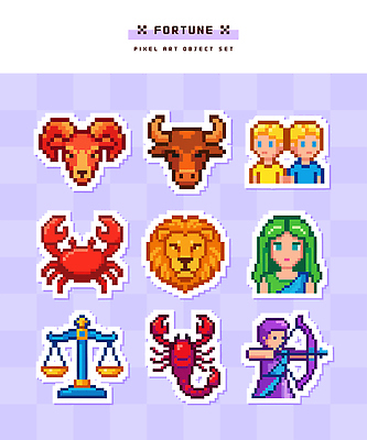 캐릭터 디자인 예술 상징 일러스트 표정 그래픽 세트 별자리 게 운세 표현 양 사자 쌍둥이 묘사 픽셀 국내일러스트 AI파일 포유류 가족 갑각류 파일형식 벡터