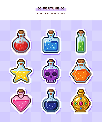 모양 캐릭터 디자인 별 컬러 일러스트 해골 그래픽 세트 게임 운세 오브젝트 보물 물약 아이템 보너스 조합 픽셀 국내일러스트 AI파일 자연요소 놀이 뼈 약 파일형식 벡터