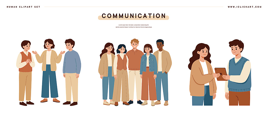 캐릭터 일러스트 관계 모션 커뮤니케이션 협력 이야기 대화 웃음 사람 취미 친구 만남 정보 그룹 그림 점심 소통 공동체 소셜 국내일러스트 AI파일 컨셉 표정 말하기 파일형식 벡터