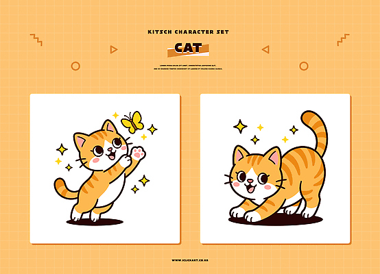 동물 캐릭터 디자인 행복 컬러 나비 일러스트 모션 놀이 세트 귀여움 고양이 표현 즐거움 그림 기지개 장면 고양이캐릭터 스타일 일러캐릭터 AI파일 감정 동물캐릭터 곤충 컨셉 포유류 반려동물 파일형식 벡터