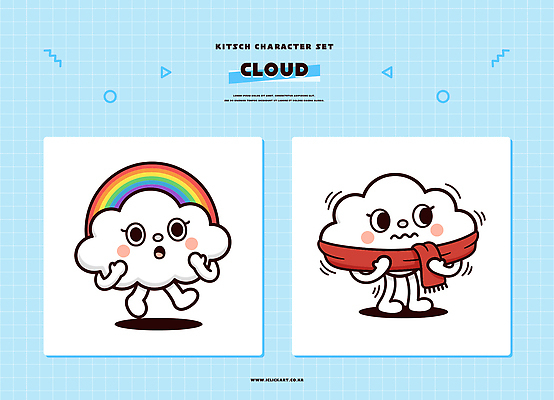 캐릭터 디자인 컬러 무지개 일러스트 모션 상상 아이디어 장식 세트 걷기 귀여움 스카프 표현 그림 구름캐릭터 단순화된 일러캐릭터 AI파일 자연요소 컨셉 목도리 파일형식 벡터