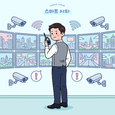 남자 일러스트 커뮤니케이션 기술 스마트라이프 안전 일상 환경 스크린 장비 정보 도시 구출 스마트 감시 무전기 감시카메라 제어실 전경 국내일러스트 AI파일 라이프스타일 컨셉 무선통신 사람 풍경 라이프 카메라 도움 파일형식 벡터 탑뷰