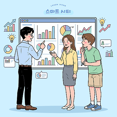 일러스트 회의 그래프 협력 기술 실험 스마트라이프 자료 정보 발표 발전 결과 계획 토론 스마트 분석 문제 해결 의견 서류판 국내일러스트 AI파일 라이프스타일 컨셉 비즈니스 사무용품 파일형식 벡터