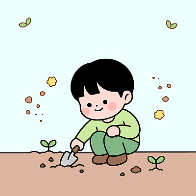 식물 계절 꽃잎 어린이 일러스트 모션 자연 놀이 나뭇잎 씨앗 정원 흙 성장 땅 삽 원예 국내일러스트 AI파일 꽃 잎 사람 취미 생태계 파일형식 벡터