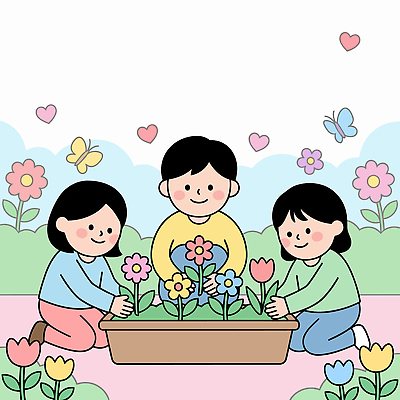 식물 손 꽃 화분 어린이 컬러 나비 일러스트 모션 자연 바닥 웃음 파란색 친구 정원 고양이 기쁨 튤립 국내일러스트 AI파일 감정 곤충 포유류 관계 표정 사람 신체부위 반려동물 생태계 파일형식 벡터