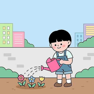 나무 공원 꽃 행복 어린이 컬러 일러스트 모션 자연 놀이 건강 빌딩 친구 햇빛 정원 봄 도시 즐거움 물주기 국내일러스트 AI파일 식물 계절 공공시설 감정 관계 사람 건물 태양 생태계 파일형식 벡터