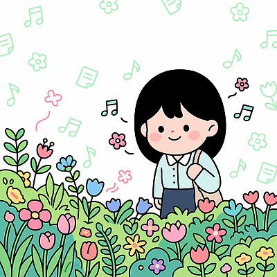 식물 꽃 어린이 음악 컬러 백그라운드 꽃밭 일러스트 노래 모션 자연 웃음 풍경 여름 걷기 공책 소리 즐거움 생동감 국내일러스트 AI파일 계절 감정 문화예술 문구용품 표정 사람 생태계 파일형식 벡터