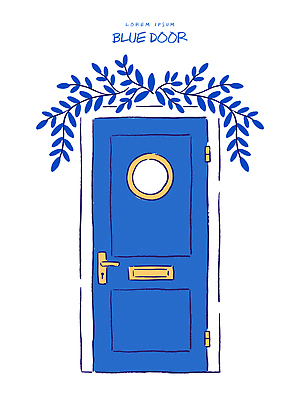 디자인 벽 일러스트 창문 나뭇잎 출입구 주택 야외 내부 건물 장식 파란색 문 공간 원형 모던 그림 직사각형 설치 국내일러스트 AI파일 도형 건축물 컬러 잎 파일형식 벡터