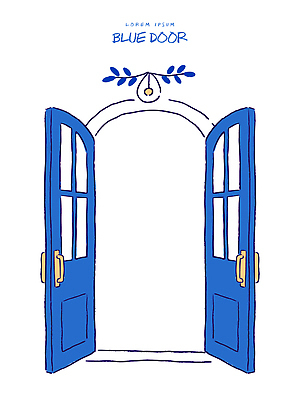 디자인 예술 일러스트 주택 실내 손잡이 야외 장식 파란색 인테리어 문 공간 오픈 통로 기회 장면 나무문 단순화된 전경 국내일러스트 AI파일 컬러 풍경 내부 건물 목재 파일형식 벡터 탑뷰
