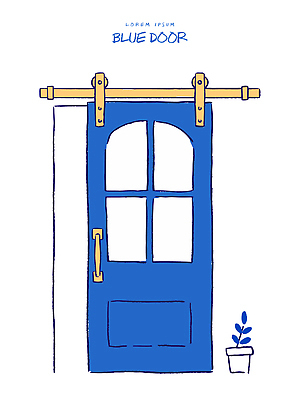 나무 식물 디자인 화분 예술 컬러 일러스트 창문 실내 손잡이 장식 파란색 인테리어 문 모던 기하학 주거공간 디지털아트 국내일러스트 AI파일 무늬 내부 공간 파일형식 벡터