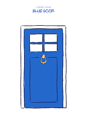모양 도형 디자인 예술 선 벽 컬러 일러스트 손잡이 장식 파란색 문 사각형 공간 표현 중앙 그림 기하학 구성 단순화된 스타일 국내일러스트 AI파일 무늬 파일형식 벡터