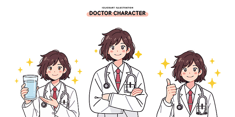 캐릭터 기호 옷 여자 남자 포즈 일러스트 손가락 의학 건강 밝음 물 의사 표현 물컵 세면대 장면 긍정적 국내일러스트 AI파일 자연요소 문자 손 감정 사람 컵 의료진 파일형식 벡터