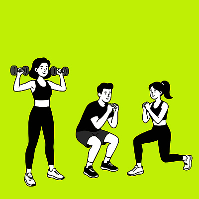여자 남자 운동화 일러스트 모션 근육 협력 건강 운동복 운동 운동기구 헬스 스트레칭 힘 아령 헬스장 그룹 몸무게 연습 런지 스쿼트 국내일러스트 AI파일 옷 신발 사람 파일형식 벡터 운동자세