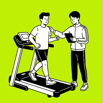 스포츠 지도 신체 다이어트 일러스트 모션 건강 사람 운동 걷기 운동기구 헬스 힘 헬스장 도구 도움 감독 연습 체크리스트 트레드밀 국내일러스트 AI파일 직업 컨셉 런닝머신 파일형식 벡터