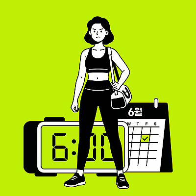 여자 시계 가방 일러스트 모션 아침 건강 생활 운동복 운동 헬스 달력 시간 목표 계획 6월 연습 준비 규칙 국내일러스트 AI파일 주간 잡화 옷 컨셉 사람 날짜 파일형식 벡터