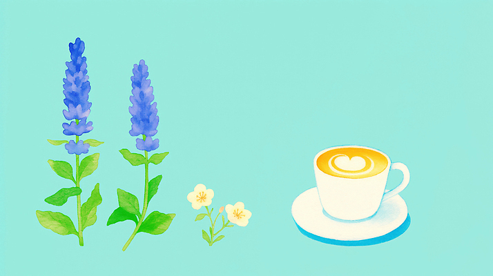 JPG 식물 디자인 꽃 커피 음료 예술 컬러 백그라운드 일러스트 자연 잔 보라색 거품 카페 우유 원두 흰색 편안함 카페라떼 국내일러스트 AI일러스트 AI콘텐츠 식기 유제품 상점 감각 생태계 라떼 파일형식