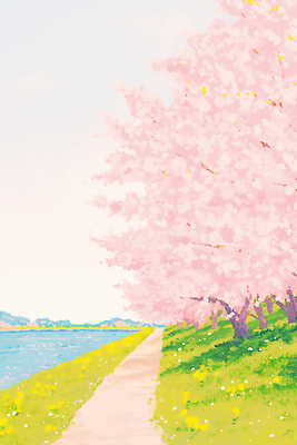 JPG 나무 꽃잎 꽃 여유 일러스트 자연 하늘 바람 날씨 풍경 잔디 일상 파란색 강 봄 산책 산책로 벚꽃 국내일러스트 AI일러스트 AI콘텐츠 자연요소 식물 계절 감정 길 컬러 휴식 라이프 생태계 파일형식