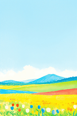 JPG 꽃 지구 화초 컬러 꽃밭 일러스트 자연 하늘 산 풍경 초원 야외 햇빛 농경지 환경 튤립 그림 뷰티풀 평야 국내일러스트 AI일러스트 AI콘텐츠 식물 태양 농장 생태계 파일형식