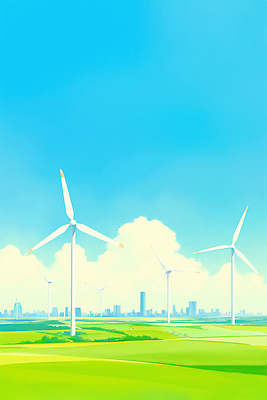 JPG 농업 일러스트 자연 하늘 기술 풍경 초원 건물 농경지 환경 에너지 대기 도시 발전 풍력에너지 땅 바람개비 풍력기 경관 국내일러스트 AI일러스트 AI콘텐츠 건축물 산업 컨셉 농장 그린에너지 생태계 파일형식