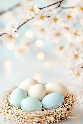 JPG 나무 식물 편집이미지 꽃 컬러 백그라운드 자연 장식 농장 계란 축제 봄 벚꽃 둥지 준비 부활절계란 보케 자연물 이미지편집 AI컴퓨터그래픽 AI콘텐츠 계절 농업 부활절 알 생태계 파일형식