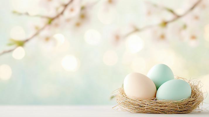 JPG 식물 편집이미지 컬러 백그라운드 자연 생명 부활절 장식 빛 계란 봄 벚꽃 나뭇가지 둥지 숲 오브젝트 부활절계란 보케 장면 이미지편집 AI컴퓨터그래픽 AI콘텐츠 나무 계절 기념일 꽃 알 생태계 파일형식