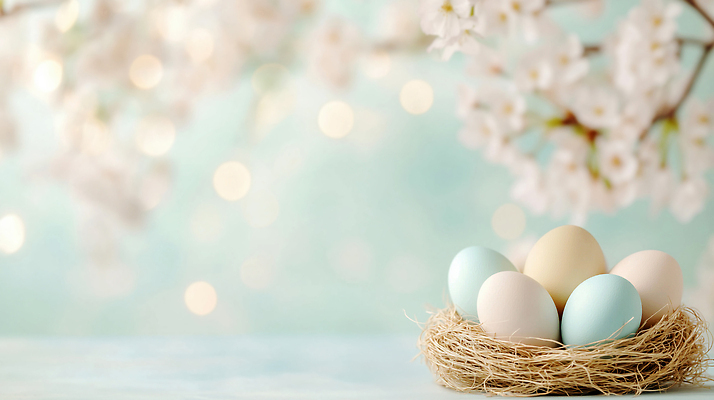 JPG 편집이미지 꽃 컬러 백그라운드 자연 조명 장식 계란 알 봄 벚꽃 나뭇가지 둥지 어린이날 부활절계란 보케 조화 이미지편집 AI컴퓨터그래픽 AI콘텐츠 나무 식물 계절 기념일 부활절 생태계 파일형식