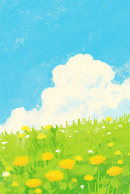 JPG 식물 구름 꽃 일러스트 자연 하늘 생명 풍경 초원 여름 햇빛 봄 민들레 언덕 생태계 흰구름 지역 뷰티풀 국내일러스트 AI일러스트 AI콘텐츠 자연요소 계절 태양 파일형식 구름_자연