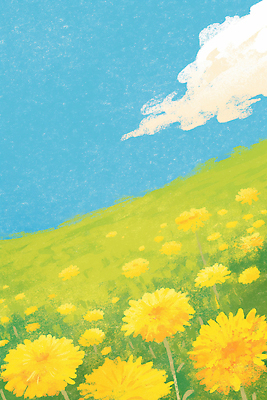 JPG 식물 구름 꽃 백그라운드 일러스트 자연 하늘 풍경 초원 야외 여름 햇빛 농장 노란색 봄 민들레 언덕 평야 국내일러스트 AI일러스트 AI콘텐츠 자연요소 계절 컬러 농업 태양 생태계 파일형식