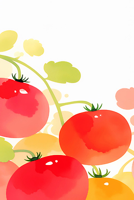 JPG 식물 음식 백그라운드 잎 토마토 채소 과일 일러스트 자연 수채화 건강 요리 빨간색 초록색 여름 정원 농사 수확 성장 맛 비타민 국내일러스트 AI일러스트 AI콘텐츠 계절 컬러 컨셉 농업 생태계 영양소 파일형식