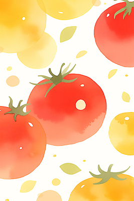 JPG 식물 디자인 여유 음식 컬러 백그라운드 농업 토마토 과일 일러스트 자연 수채화 빨간색 여름 농작물 노란색 농사 신선 원형 그림 원예 국내일러스트 AI일러스트 AI콘텐츠 도형 계절 감정 산업 채소 취미 생태계 파일형식