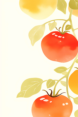 JPG 식물 줄기 컬러 백그라운드 잎 토마토 채소 과일 일러스트 자연 수채화 빨간색 햇빛 농장 노란색 농사 수확 성장 원형 오브젝트 유기농 원예 국내일러스트 AI일러스트 AI콘텐츠 도형 웰빙 농업 취미 태양 생태계 파일형식