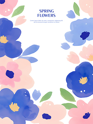 PSD 식물 디자인 꽃잎 꽃 분홍색 컬러 백그라운드 잎 일러스트 자연 문구용품 수채화 프레임 장식 파란색 봄 색칠 원형 그림 화사함 파스텔 조화 국내일러스트 도형 계절 컨셉 학용품 오브젝트 생태계 파일형식