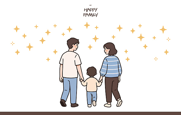 부부 행복 어린이 일러스트 가족 관계 건강 사랑 웃음 사람 생활 부모 걷기 손잡기 시간 순간 연대 국내일러스트 AI파일 커플 감정 모션 표정 파일형식 벡터
