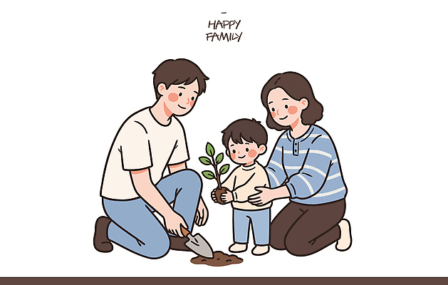 나무 식물 교육 행복 어린이 일러스트 가족 모션 자연 엄마 함께함 사랑 환경 정원 성장 아빠 삽 소통 심기 유대감 국내일러스트 AI파일 감정 컨셉 관계 사람 생태계 파일형식 벡터