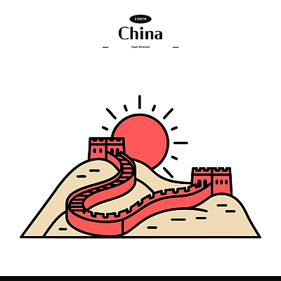 건축 문화 길 예술 선 여행 백그라운드 일러스트 산 풍경 빨간색 태양 중국 일몰 역사 그림 방문 만리장성 랜드마크 국경 국내일러스트 AI파일 자연요소 아시아 컬러 노을 세계문화유산 성 파일형식 벡터