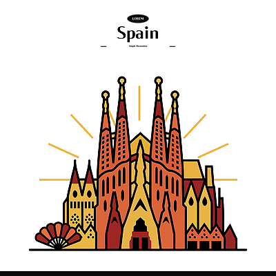 건축물 디자인 건축 종교 예술 조각 여행 일러스트 풍경 관광지 성당 탑 문화재 역사 스페인 방문 바르셀로나 랜드마크 사그라다파밀리아 국내일러스트 AI파일 유럽 종교건축 파일형식 벡터