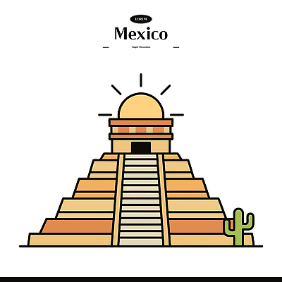 디자인 건축 문화 예술 상징 여행 일러스트 멕시코 선인장 고대문명 태양 계단 사막 도시 역사 그림 피라미드 지역 랜드마크 테오티우아칸 국내일러스트 유산 AI파일 자연요소 식물 건축물 북아메리카 파일형식 벡터
