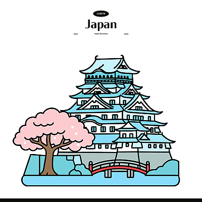나무 전통 디자인 건축 문화 예술 컬러 여행 일러스트 자연 수채화 풍경 관광지 일본 봄 벚꽃 성 역사 랜드마크 뷰티풀 후쿠오카 전경 국내일러스트 AI파일 식물 건축물 계절 꽃 아시아 생태계 파일형식 벡터 탑뷰