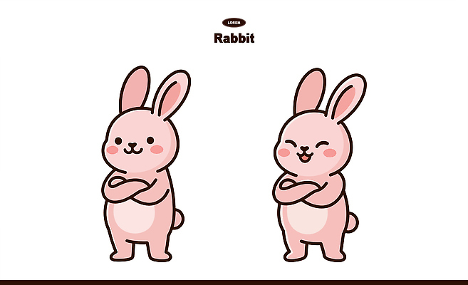 동물 캐릭터 디자인 상징 컬러 포즈 일러스트 표정 웃음 팔짱 귀여움 표현 토끼 스케치 장면 단순화된 일러캐릭터 AI파일 컨셉 포유류 모션 미술 반려동물 파일형식 벡터