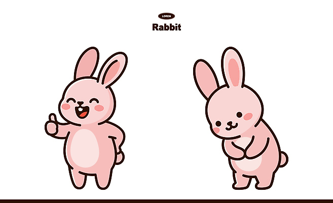 동물 캐릭터 디자인 포즈 일러스트 손가락 표정 웃음 친구 귀여움 표현 토끼 유머 수줍음 단순화된 Pink 일러캐릭터 AI파일 손 감정 컨셉 포유류 관계 반려동물 파일형식 벡터