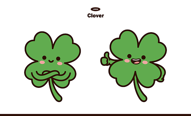 캐릭터 디자인 감정 일러스트 웃음 그래픽 초록색 친구 팔짱 귀여움 표현 행운 유머 네잎클로버 클로버 심볼 긍정 이모티콘 나란히 일러캐릭터 AI파일 식물 컬러 컨셉 관계 모션 표정 파일형식 벡터